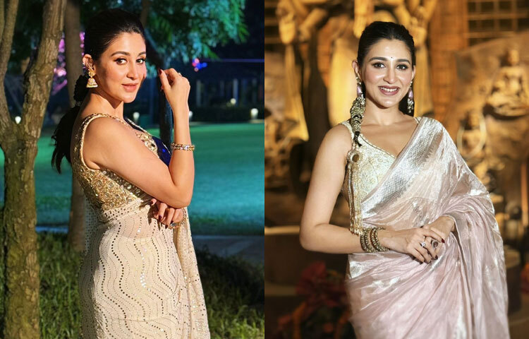 পূজার সাজে নজরকাড়া ঐন্দ্রিলা