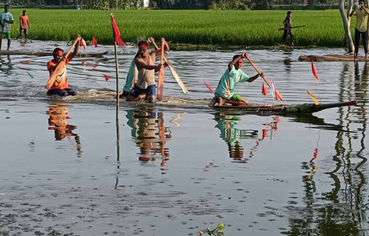 ফ্রেমেবন্দি কলাগাছের ভেলার বাইচ প্রতিযোগিতা