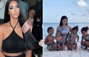 সন্তানদের নিয়ে সৈকতে কিম