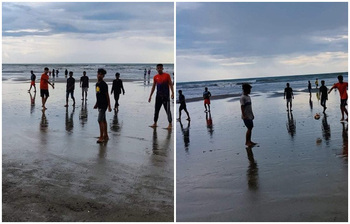 টেকনাফ সৈকতে খেলাধুলায় মেতে উঠেছেন তারা