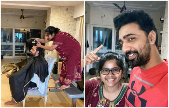 লকডাউনে বোনের কাছে চুল কাটলেন দেব