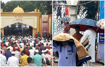 ঈদের জামাতে এসে বৃষ্টির বিড়ম্বনায় মুসল্লিরা