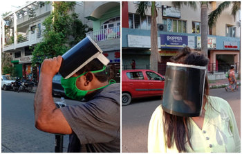 করোনা থেকে বাঁচতে অভিনব ফেস শিল্ড