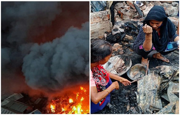 ভয়াবহ অগ্নিকাণ্ডে ক্ষতিগ্রস্ত মহাখালী সাততলা বস্তি