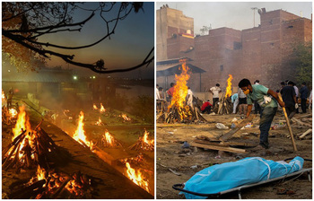 ভারতের শ্মশানে জ্বলছে সারি সারি মৃতদেহ