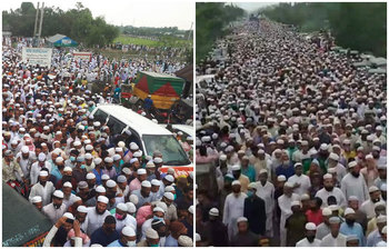 ছবিতে দেখুন লকডাউনের মাঝেও মাওলানা জুবায়ের আনসারীর জানাজায় মানুষের ঢল