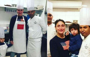 তৈমুরকে কেক বানানো দেখাতে হোটেলের রান্নাঘরে কারিনা