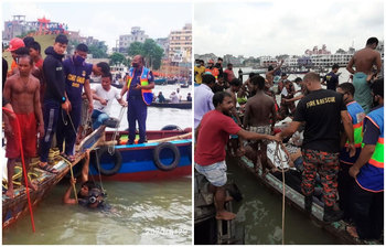 বুড়িগঙ্গায় লঞ্চডুবির উদ্ধার অভিযান দেখুন ছবিতে