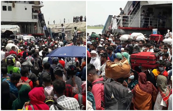 ছবিতে দেখুন বাংলাবাজার ঘাটে উপচেপড়া যাত্রী