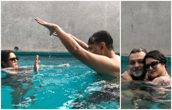 সুইমিং পুলে আনন্দে মেতেছেন মিথিলা-সৃজিত