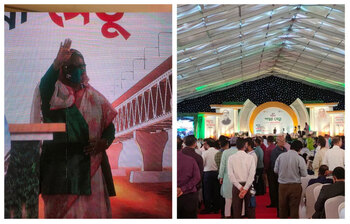 মাওয়ার সভামঞ্চে উপস্থিত হয়েছেন শেখ হাসিনা