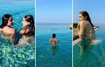 বিকিনি পরে পানির মাঝেই ছুটি কাটাচ্ছে সারা
