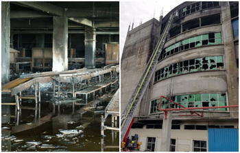 রূপগঞ্জে ভয়াবহ অগ্নিকাণ্ডে ক্ষতিগ্রস্ত ভবনের ছবি