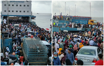 শিমুলিয়ায় ঘরমুখো মানুষের ঢল