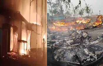 নোয়াখালীতে সাবেক এমপির বাড়ি-স্পিডবোট-ট্রলারে আগুন