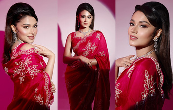 শাড়িতে গ্ল্যামার, সাজে রেট্রো ছোঁয়ায় মায়াবী ফারিণ