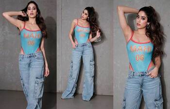 জার্সি স্টাইলের বডিস্যুটে লাস্যময়ী জাহ্নবী