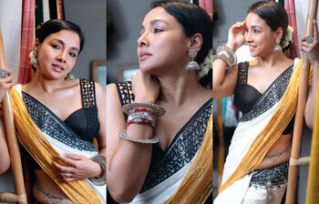 সুতি শাড়িতে আবেদনময়ী রুনা খান