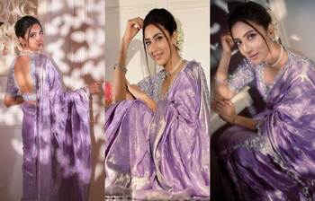 ল্যাভেন্ডার শাড়িতে নজরকাড়া মিম