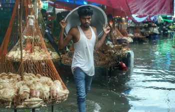 বৃষ্টিতে কারওয়ানবাজারে ভোগান্তি, পানিতে ভাসছে পণ্য