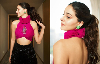 গোলাপি ব্রালেট ও কালো প্যান্টে লাস্যময়ী অনন্যা