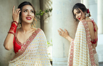 পূজার সাজে অপরূপ মিম