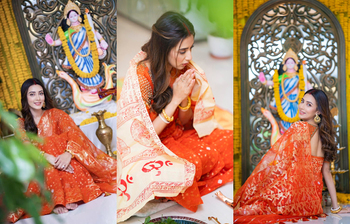 পূজার সাজে স্নিগ্ধ মিম