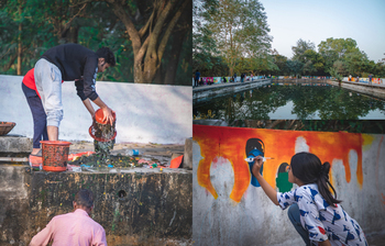 সুইমিং পুলে রঙের খেলা
