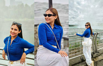 সাদা-নীলে স্নিগ্ধ মেহজাবীন