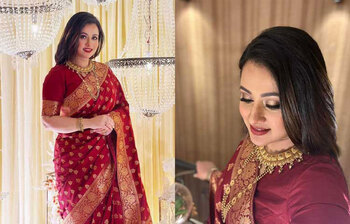 লাল শাড়িতে অপরূপ পূর্ণিমা