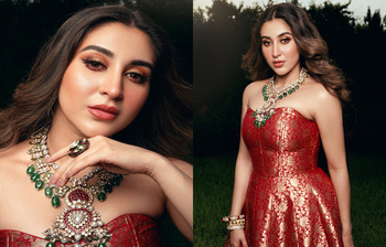 লাল-সোনালি গাউনে ঐন্দ্রিলার রূপময় আভিজাত্য