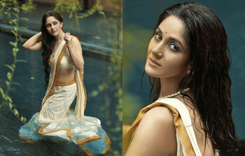 ভেজা শাড়িতে উষ্ণতা ছড়াচ্ছেন টালি সুন্দরী