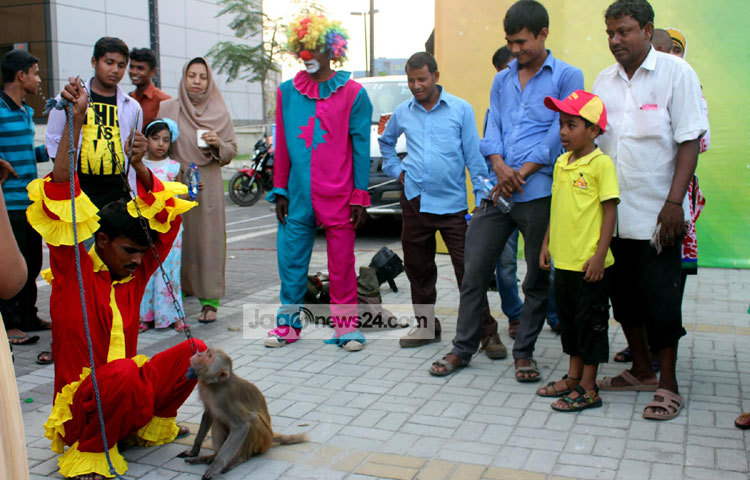 প্রাণ ফ্যামিলি ডে-তে সবাইকে আনন্দ দিতে বানর খেলার আয়োজন করা হয়। ছবি : বিপ্লব দিক্ষিৎ।