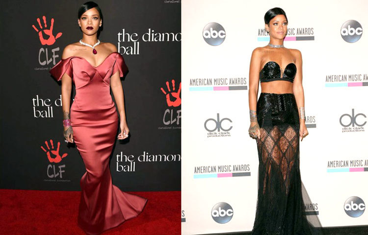 &nbsp;ইভিনিং গাউন পরেছেন রিহান্না।