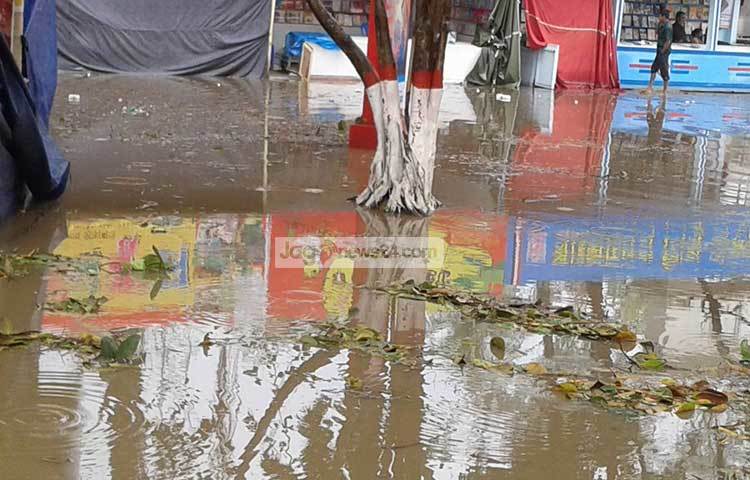 হঠাৎ বৃষ্টি ও ঝড়ো হাওয়ভর কারণে অমর একুশে বইমেলা সাময়িক বন্ধ ঘোষণা করেছে কর্তৃপক্ষ। ছবি : বিপ্লব দিক্ষিৎ