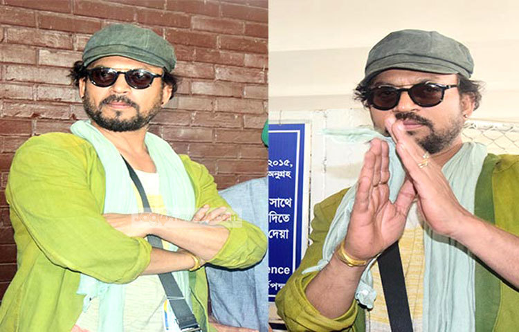 আজ সকালে ঢাকায় এসেছেন ভারতের জনপ্রিয় অভিনেতা ইরফান খান। ছবি : মাহবুব আলম।