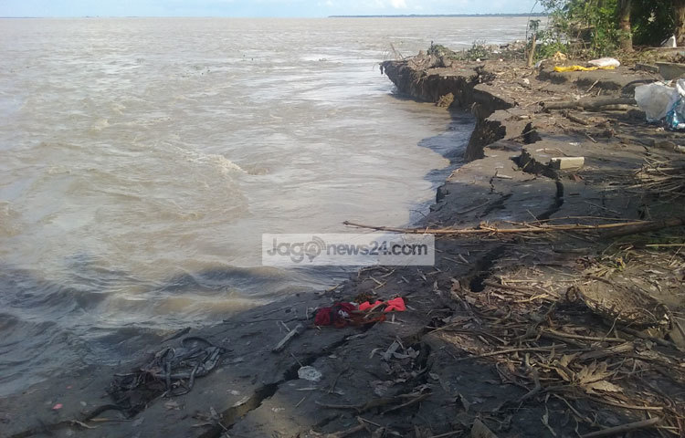 শরীয়তপুর জেলার জাজিরা উপজেলার কুন্ডেরচর ইউনিয়নের ৯টি গ্রামের মধ্যে ৭টি গ্রাম পদ্মা নদীর গর্ভে বিলীন হয়ে গেছে। ছবি : মো. ছগির হোসেন।