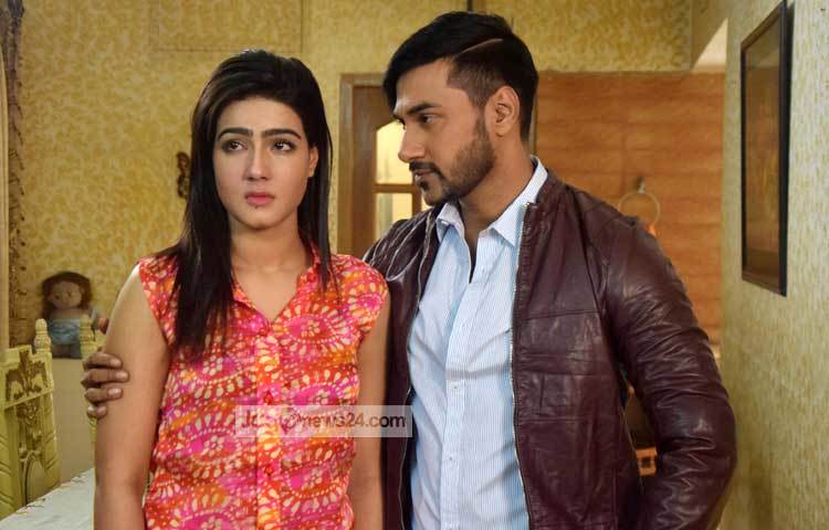 &lsquo;হারজিৎ&rsquo; ছবিতে মাহি অভিনেতা সজলের সঙ্গে জুটি বেঁধে অভিনয় করছেন। ছবি : মাহবুব আলম।