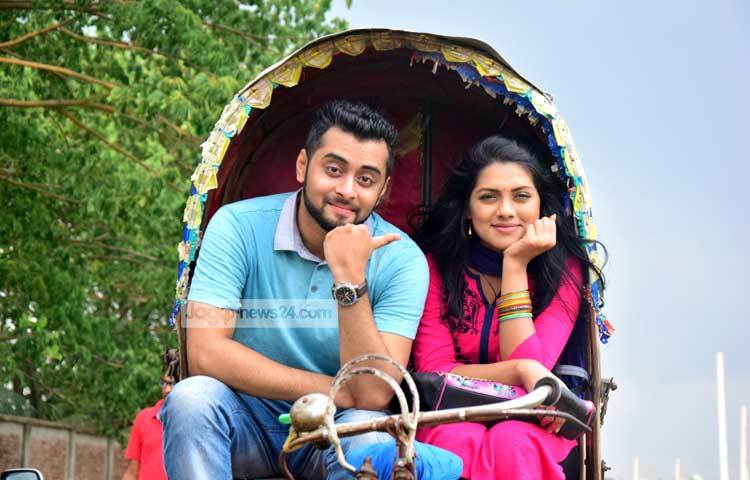 &lsquo;রূপকথা&rsquo; নাটকে কেন্দ্রীয় চরিত্রে অভিনয় করছেন হৃদয় খান ও তিশা। ছবি : মাহবুব আলম।