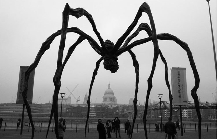 লুই বুর্জোয়ার মাকড়সা : এত বড় মাকড়সা বোধ হয় হ্যারি পটারের সিনেমাতেও দেখা যায়নি। ব্রোঞ্জের তৈরি ৩০ ফুটের এই মাকড়সাটি লন্ডনের টেট গ্যালারির মর্ডান আর্ট বিভাগের বাইরে রাখা রয়েছে। ৯৫ বছরের ইতিহাস জড়িয়ে রয়েছে এই স্থাপত্যটির সঙ্গে।