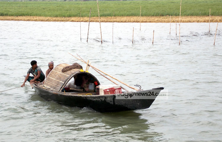 জেলেরা জাল ফেলে দিন-রাত মাছ ধরেন। পদ্মা নদীতে সারা বছরই কম বেশি ইলিশসহ নানা ধরনের মাছ পাওয়া যায়। ছবি : রবিউল ইসলাম পলাশ