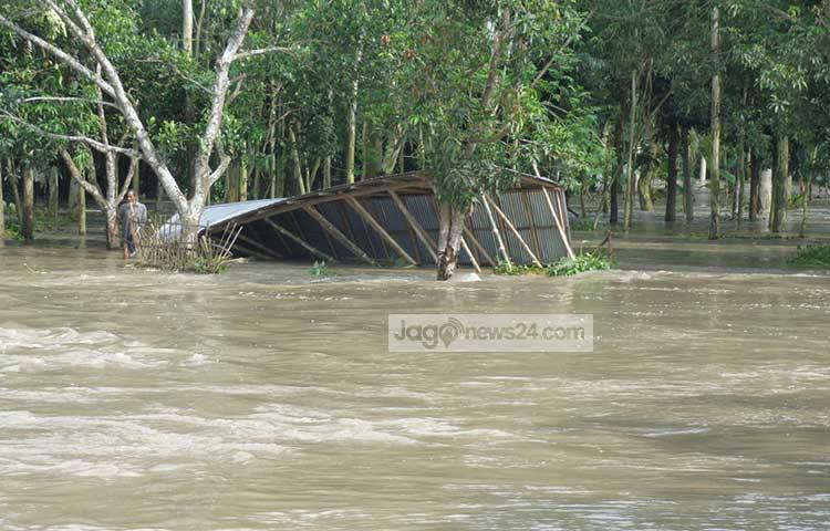 গাইবান্ধার বন্যার পানি নেতে যেতে শুরু করেছে। বৃহস্পতিবার সকাল ৬টা থেকে শুক্রবার সকাল ৬টা পর্যন্ত ২৪ ঘণ্টায় ব্রহ্মপুত্র নদের পানি ২০ সেন্টিমিটার, ঘাঘট নদীর পানি ২৩ সেন্টিমিটার ও তিস্তা নদীর পানি ১৫ সেন্টিমিটার কমেছে। ছবি : রওশন আলম পাপুল