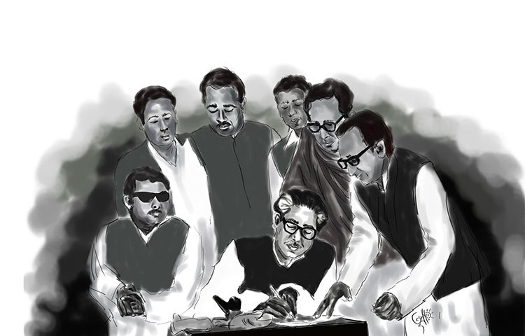 আওয়ামী লীগের নেতা ও কর্মীদের সঙ্গে বঙ্গবন্ধু। তিনি সব সময় দলের নেতা ও কর্মীদের সঙ্গে যোগাযোগ রাখতেন।