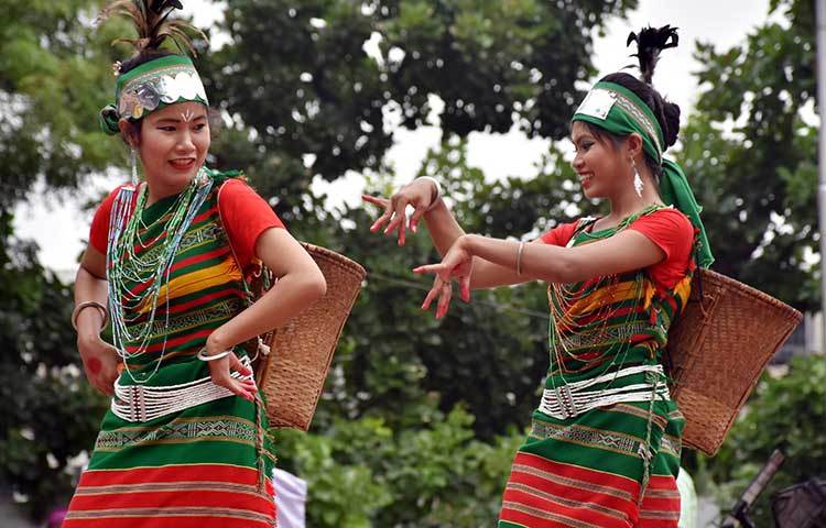 আদিবাসী পোশাকে সেজেছে আদিবাসী কন্যারা। ছবি : বিপ্লব দিক্ষিৎ