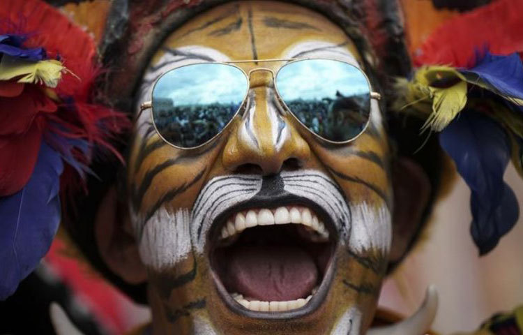 কলম্বিয়ার এক ফুটবলপ্রেমী বাঘ সেজেছেন।