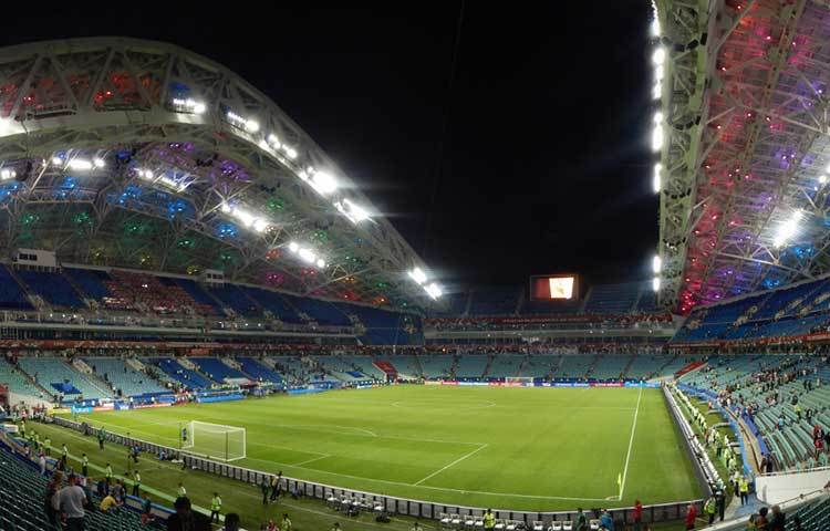 ফার্স্ট অলিম্পিক স্টেডিয়াম : এটি রাশিয়ার সোচিতে অবস্থিত। ৪৮ হাজার দর্শক ধারণ ক্ষমতা সম্পন্ন এ স্টেডিয়ামটি ২০১৩ সালে খুলে দেয়া হয়। কোয়টার ফাইনালসহ এখানে ৬টি খেলা অনুষ্ঠিত হবে।