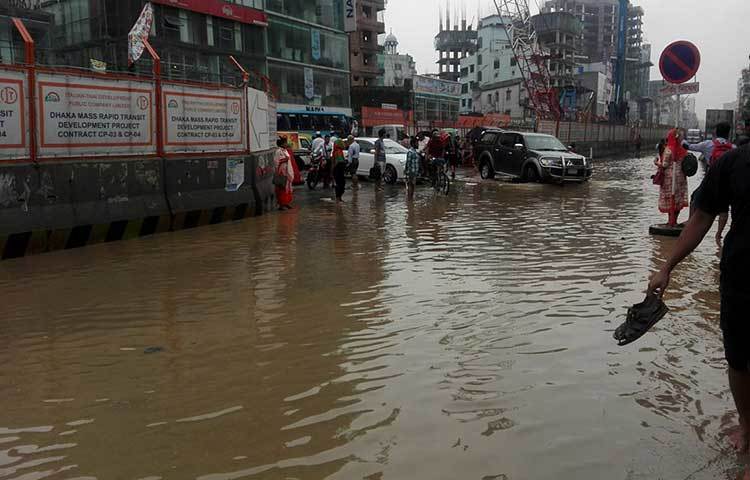 আটকে পড়া বৃষ্টির পানি দেখে মনে হচ্ছে শান্ত নদী। ছবি : আবু সালেহ সায়াদাত