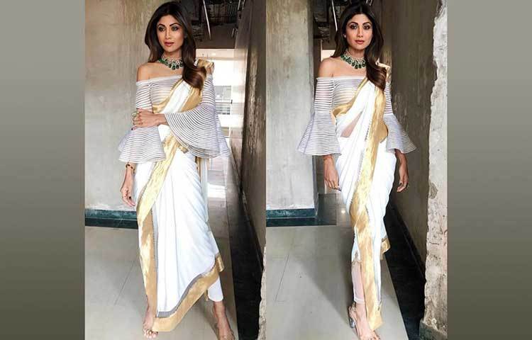 শুভ্রতার চমক। সাদা শাড়ির ভুবনে শিল্পা।