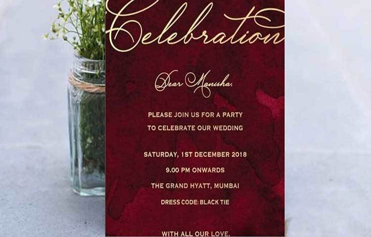 দীপিকা ও রণবীর রিসেপশনের কার্ড পাঠিয়ে সংবাদমাধ্যম ও বলিউড জগতের বন্ধুদের আমন্ত্রণ জানিয়েছিলেন আগেই। মনীষা কৈরালা শেয়ারও করেছিলেন সেই কার্ড।