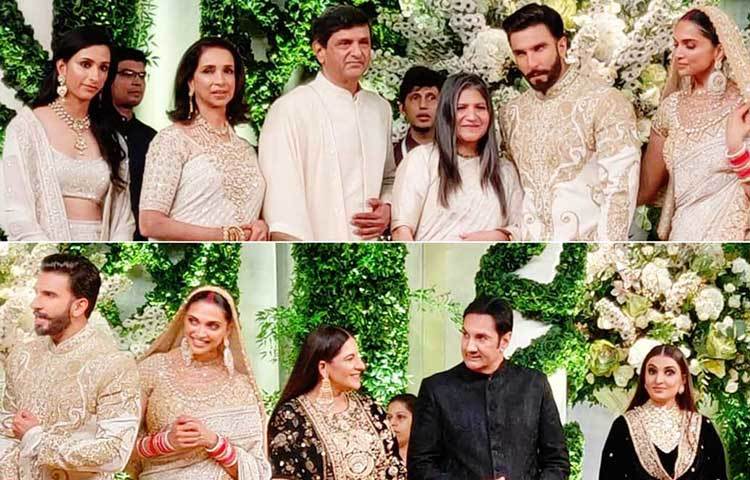 পোশাক-আশাকে চমক দেখিয়েছেন পাত্রপক্ষ আর কন্যাপক্ষ দু’জনেই। দু’দলের পোশাকের রঙে ছিল ফারাক। দীপিকার পরিবারের সবাই পরেছিলেন ক্রিম কালারের পোশাক। অন্য দিকে পাত্রপক্ষ অর্থাৎ রণবীরের দিদি, মা আর বাবা পরেছিলেন কালো রঙের পোশাক।